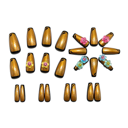 Artificial nails with eye-catching glitter and colorful floral appliqués Acalora