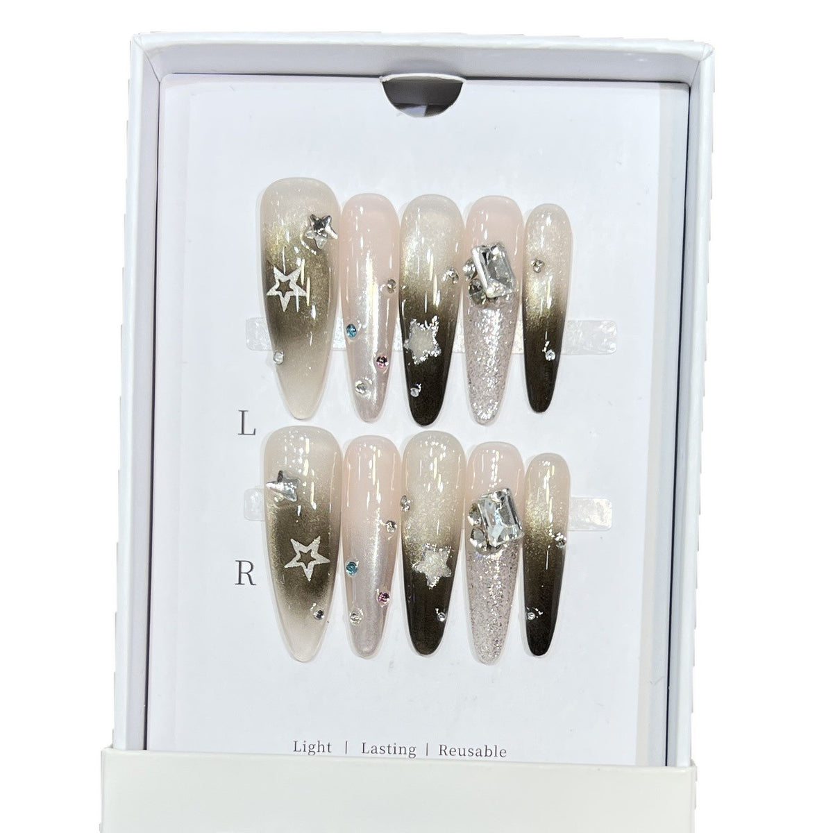 Artistic Stiletto Press-On Nail Set with Decorative Rhinestones Acalora