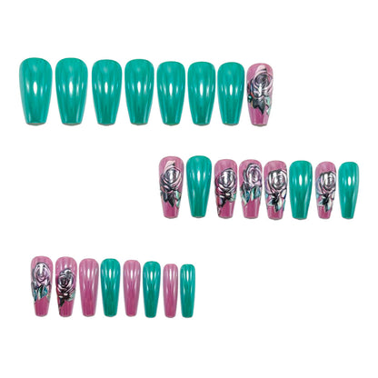 Artificial nails with rose design and high-gloss finish Acalora