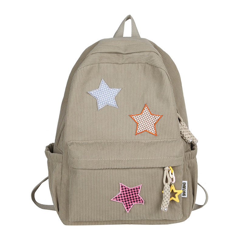 Fun Star Patterned Corduroy School Backpack Bowlift