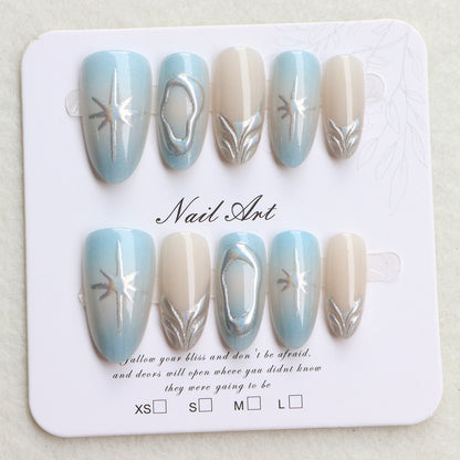 Artistic Press-On Nail Art Set with Silver Accents Acalora