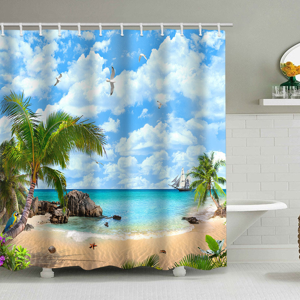 Tropical Beach Scene Shower Curtain