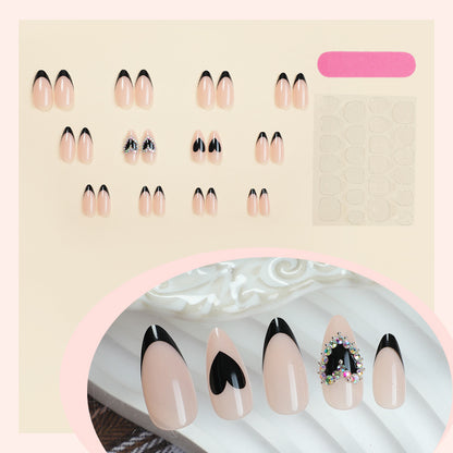 Artistic Press-On Nail Set with Heart and Gem Details Acalora