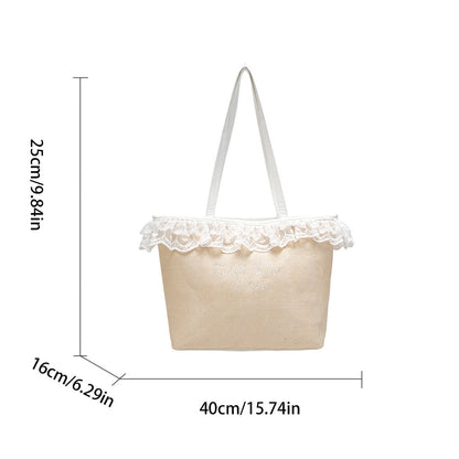 Elegant Lace-Trimmed Canvas Tote Bag Acalora