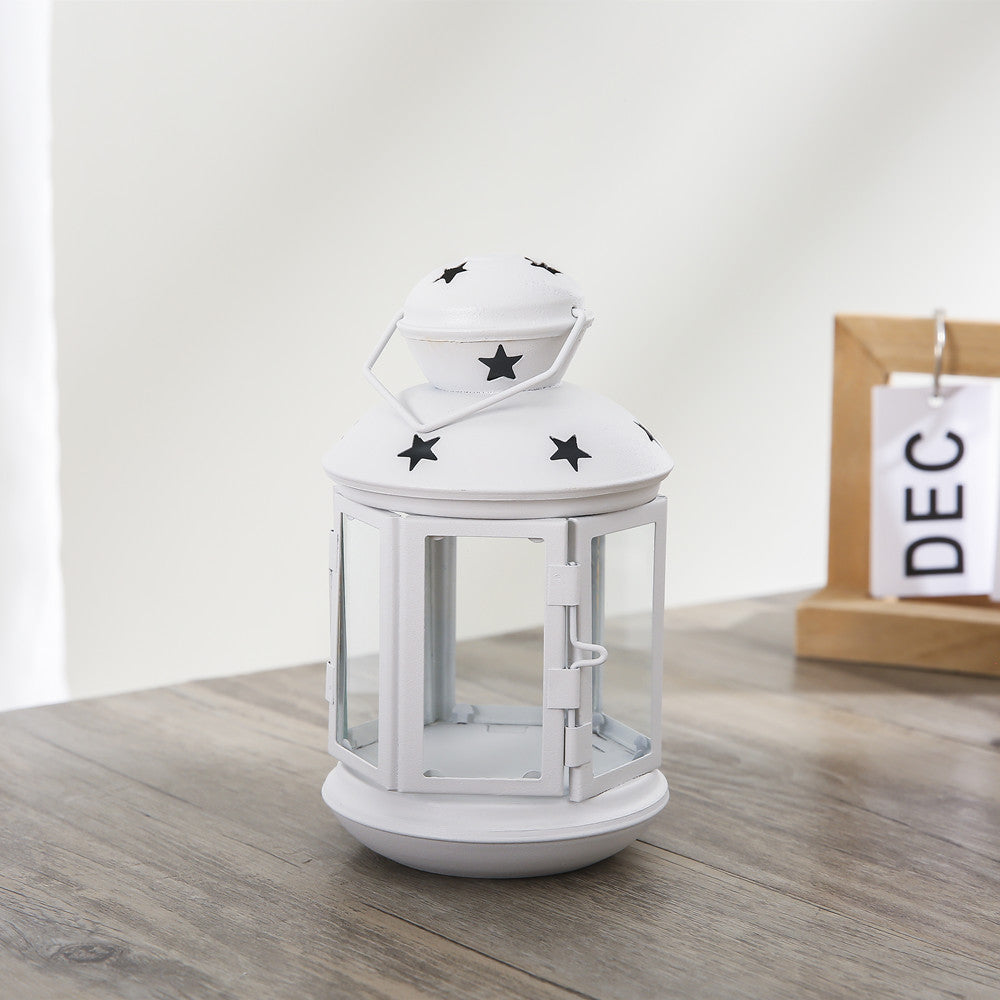 Decorative Star-Cut Glass Panel Metal Tea Light Lantern Acalora