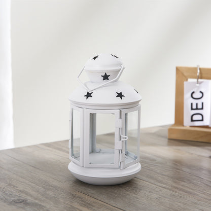 Decorative Star-Cut Glass Panel Metal Tea Light Lantern Acalora