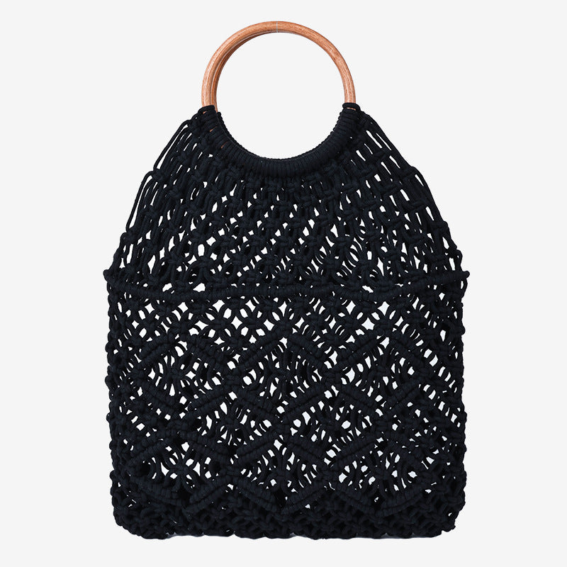 Women's Handmade Macrame Shoulder Bag with Wooden Handle Karnz