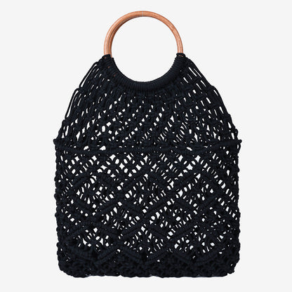 Women's Handmade Macrame Shoulder Bag with Wooden Handle Karnz