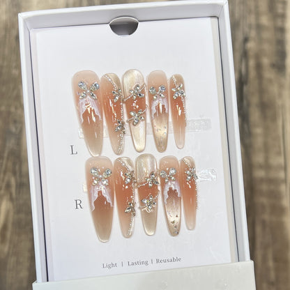 Decorative Rhinestone-Embellished Stiletto Press-On Nail Set Acalora