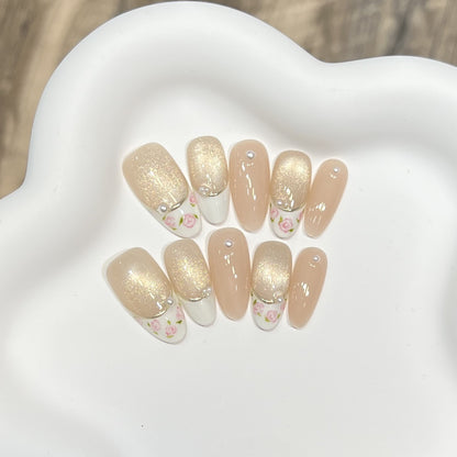 Glittery Floral Press-On Nail Set Acalora