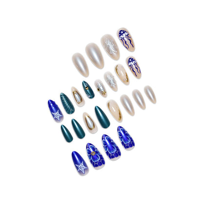 Artistic Beach-Inspired Press-On Nail Art Acalora