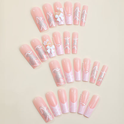 Elegant Decorative Press-On Nail Set with Floral and Pearl Accents Acalora