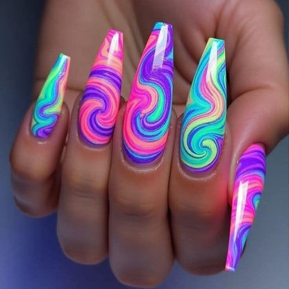 Artificial nails with colorful spiral patterns Acalora