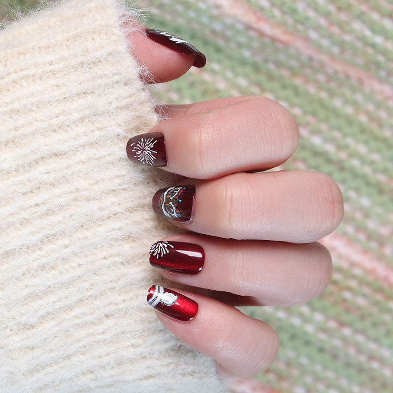 Artistic Holiday-Themed Press-On Nail Design Acalora