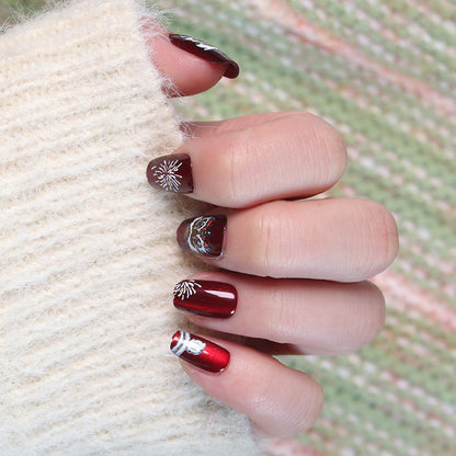 Artistic Holiday-Themed Press-On Nail Design Acalora