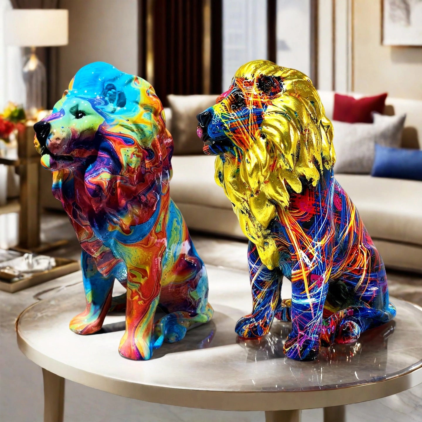 Colorful Lions Sculpture Acalora