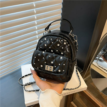 Quilted Mini Backpack with Rhinestone Accents Acalora