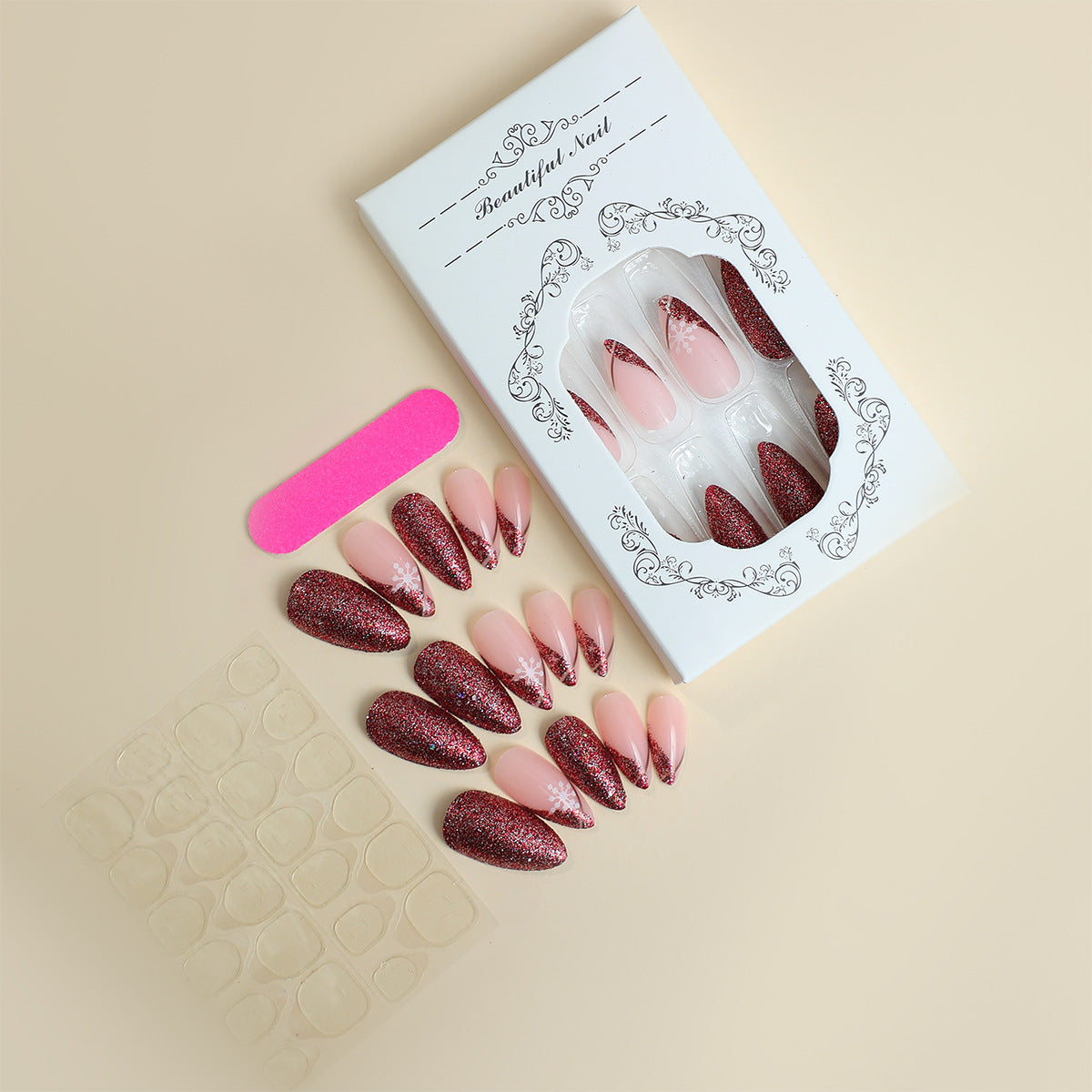 Glamorous Press-On Nail Set with Glitter Accent and Almond Shape Acalora