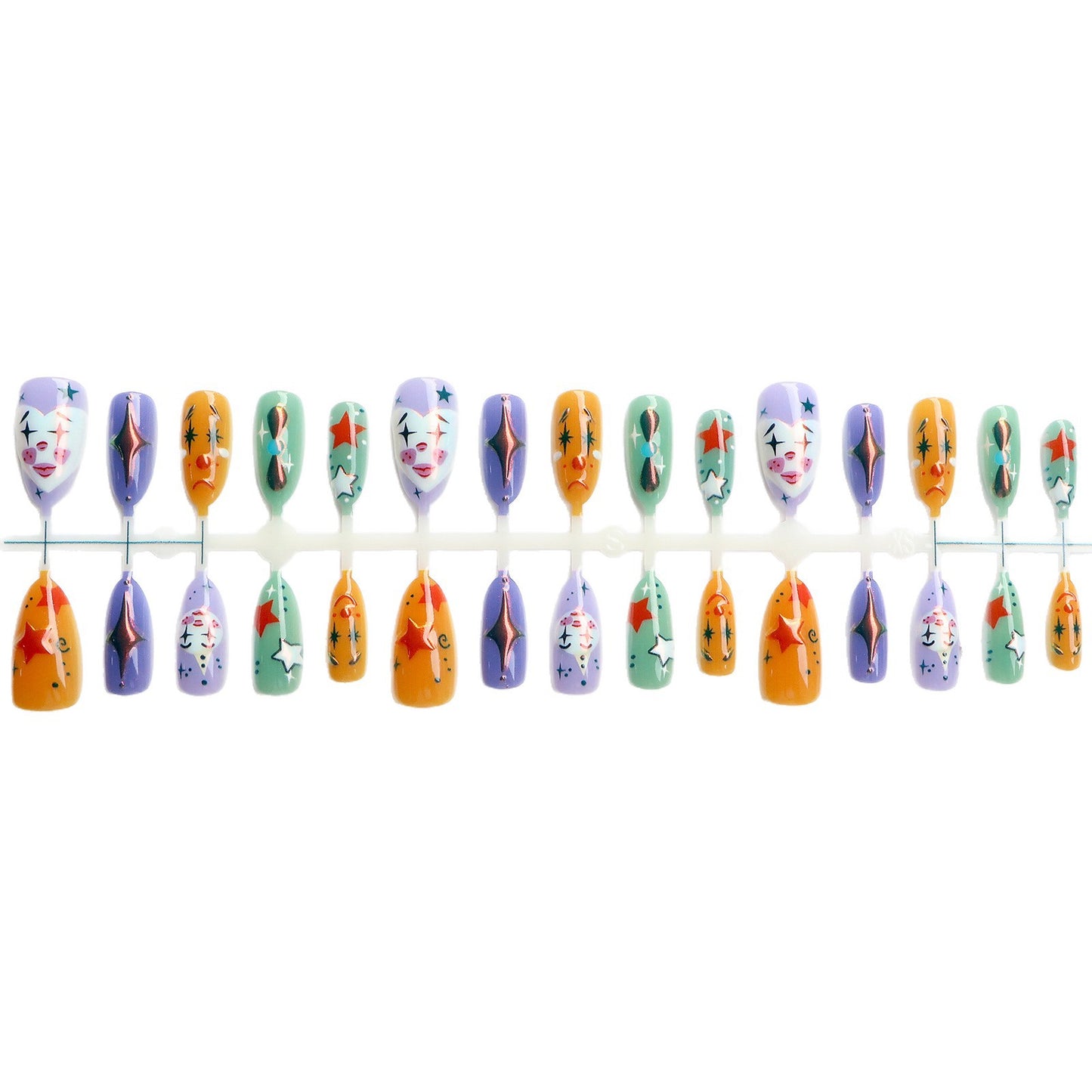 Whimsical Clown-Inspired Press-On Nail Art Set Acalora