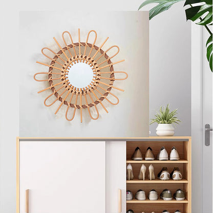 Trendy Round Wall Mirror with Rattan Frame Acalora