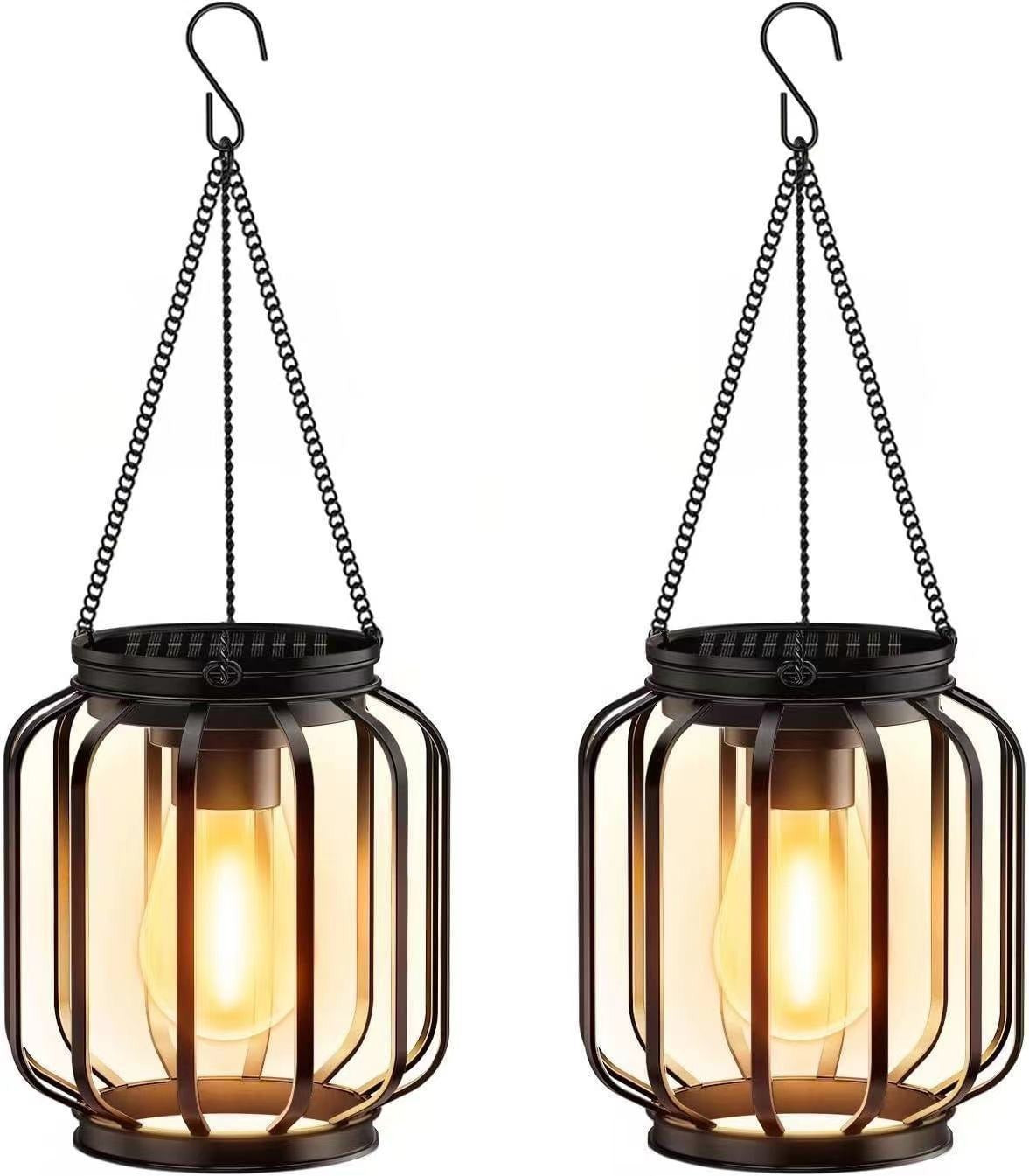 Solar Hanging Outdoor Lanterns with Vintage LED Bulb and Metal Housing, Waterproof Suspension Brehn