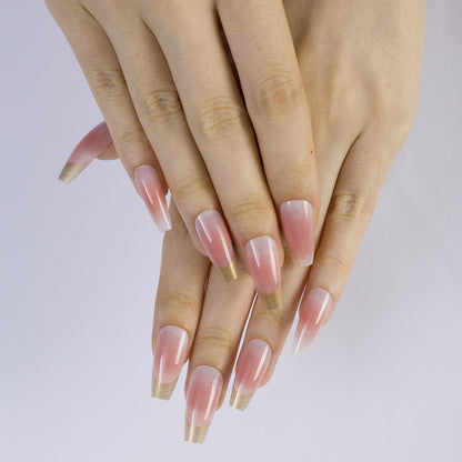 Acrylic Nail Set with Elegant Ombre Design and Golden Accents Acalora
