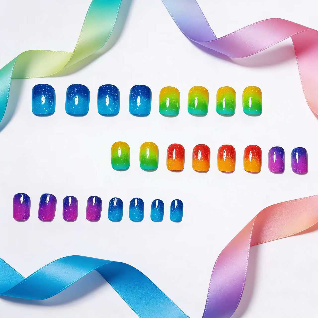 Glittered Rainbow Ombre Nail Art Acalora