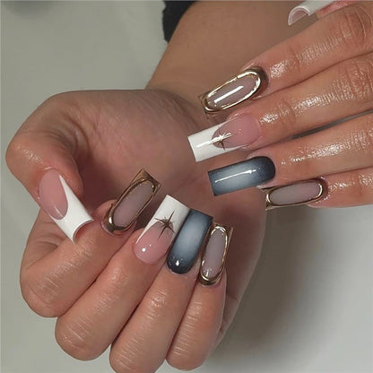 Premium Gradient Press-On Nails with Gold Accents Acalora