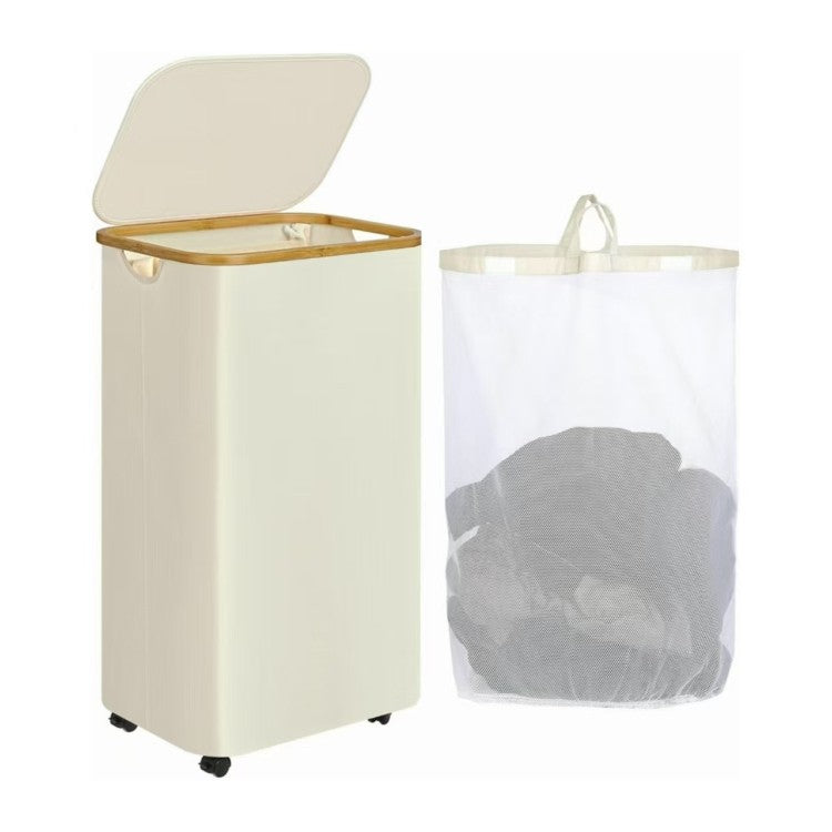 Elegant laundry container with practical lid and carrying system Acalora