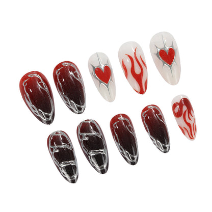Stylish artificial nails with creative heart and flame designs Acalora
