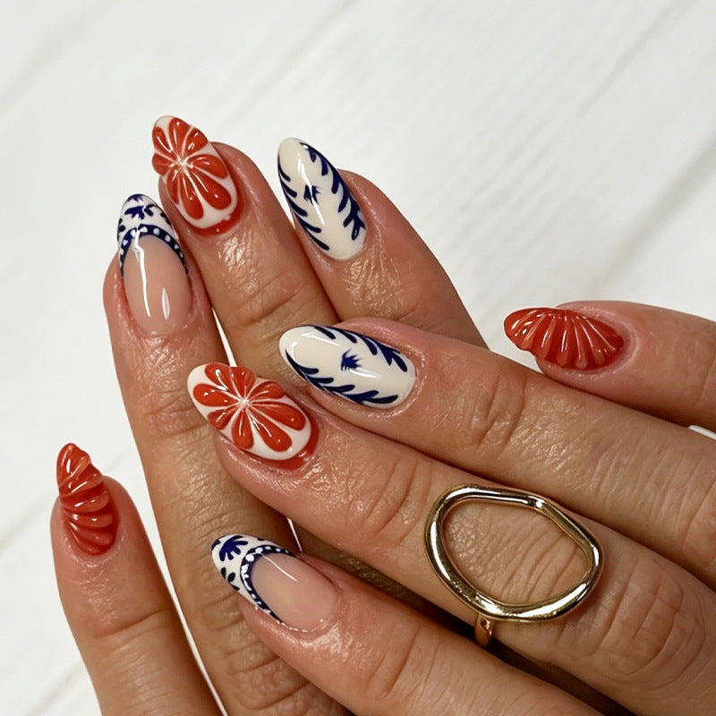 Floral Artistic Press-On Nail Set Acalora