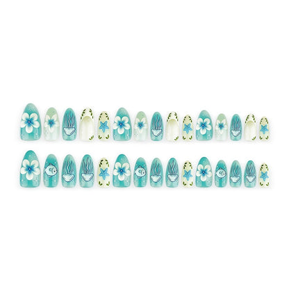 Artificial nails in a maritime design with colorful shell and water motifs Acalora