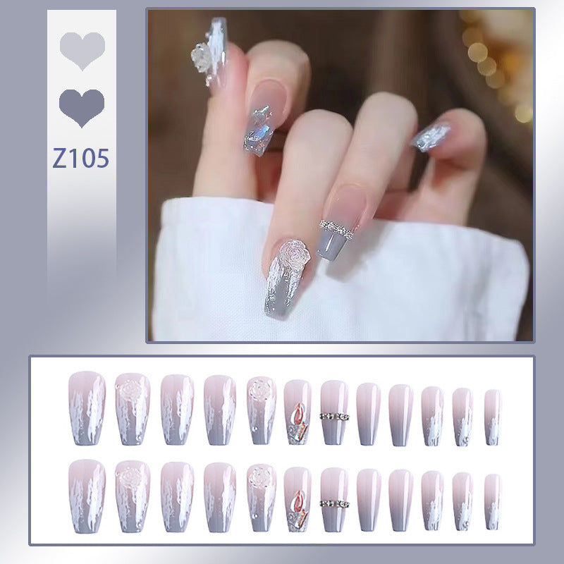 Artificial nail set with delicate rose and glitter decorations Acalora