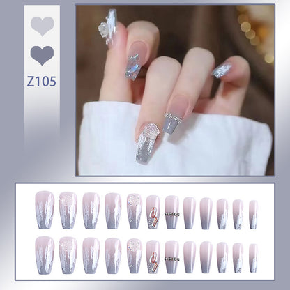 Artificial nail set with delicate rose and glitter decorations Acalora