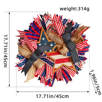 Unisex nan handcrafted Americana medallion wreath with layered deco mesh ribbons star motif bows and rustic sign Bowlift
