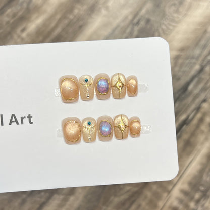 Decorative Press-On Nail Art Set with Shimmering Gemstone Accents Acalora