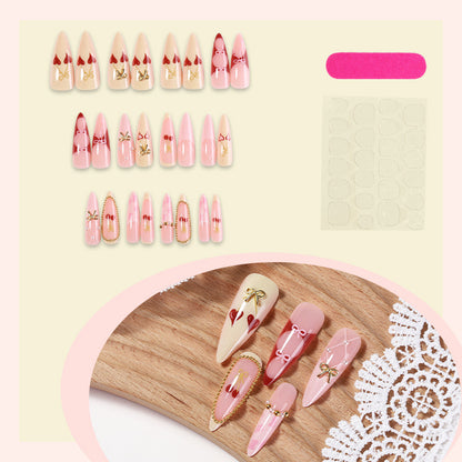 Elegant Decorative Press-On Nail Set with Bow and Heart Designs Acalora
