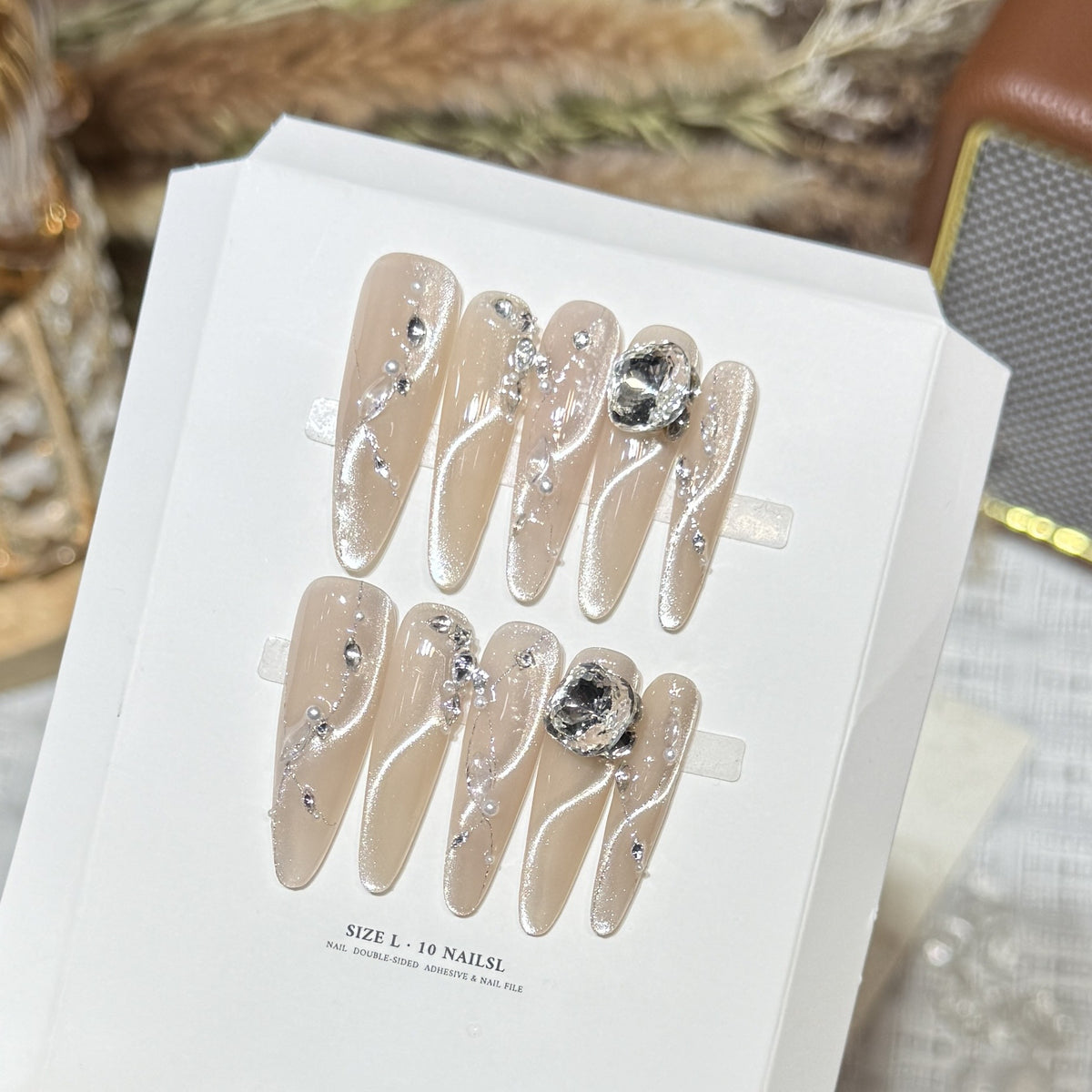 Artistic Stiletto Press-On Nail Set with Crystal Accents Acalora