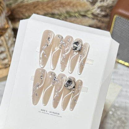 Artistic Stiletto Press-On Nail Set with Crystal Accents Acalora