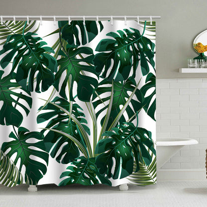 Tropical Leaf Print Shower Curtain