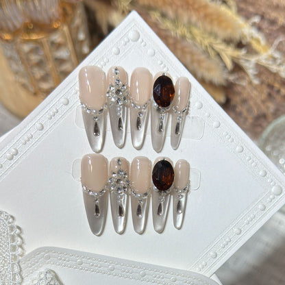 Glamorous Stiletto Press-On Nail Art Set with Elegant Gemstone Embellishments Acalora