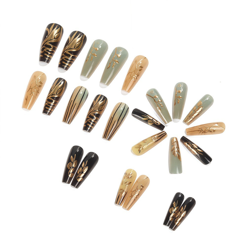 Creative artificial nails with elegant leaf design Acalora