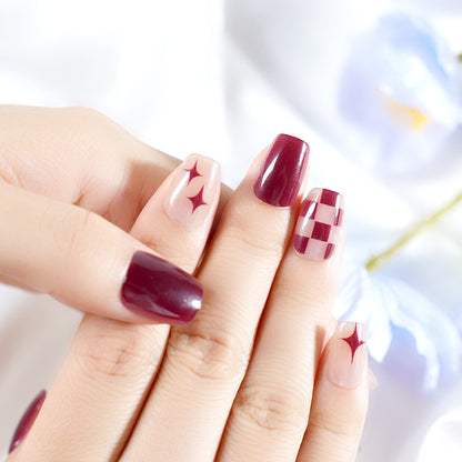 Artistic Press-On Nail Set with Unique Geometric Designs Acalora