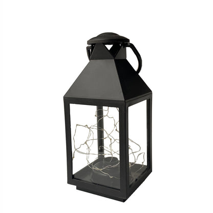 Decorative Metal and Glass Lantern with Warm LED Fairy String Lights Acalora