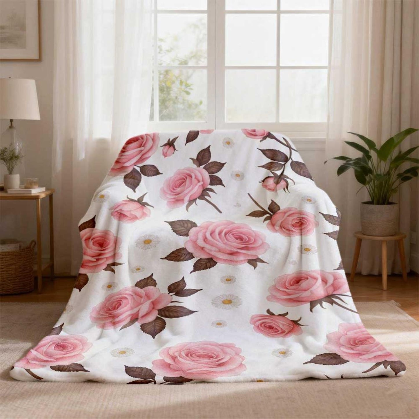 Floral Print Fleece Throw Blanket
