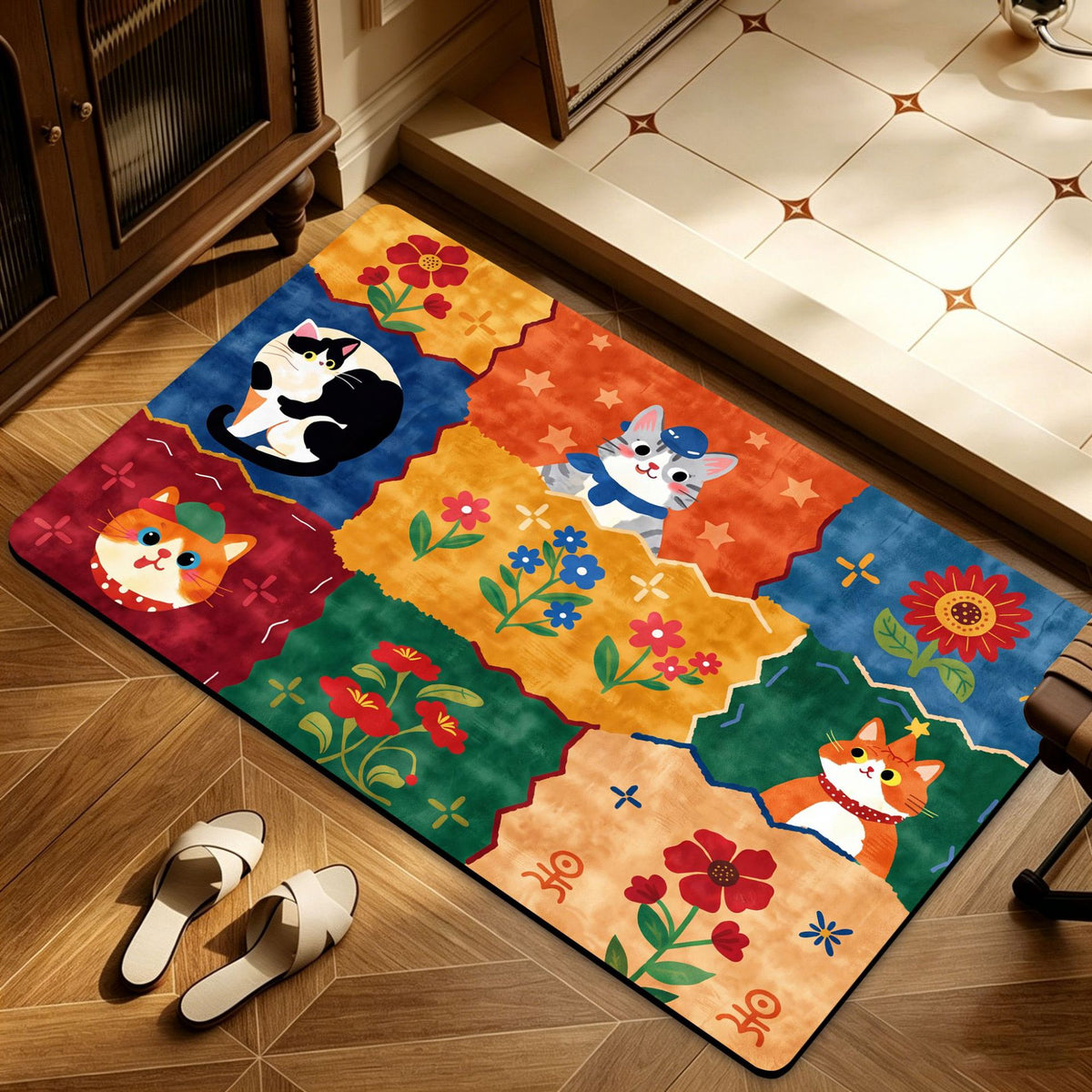 Artistic Floral Patterned Floor Mat Acalora