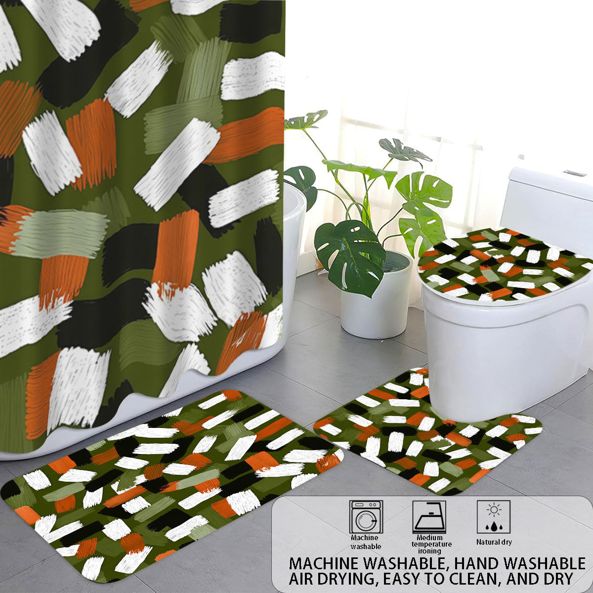 Bold Brushstroke Pattern Four-Piece Bathroom Set