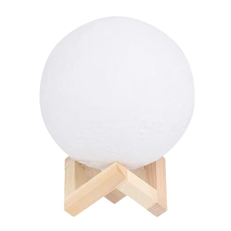 3D Lunar Texture LED Orb Night Lamp with Wooden Geometric Stand Acalora