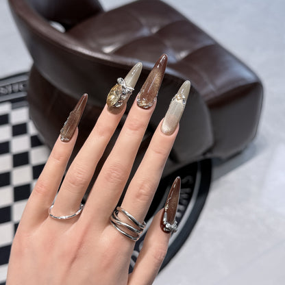 Artistic Stiletto Press-On Nail Set with Gemstone Accents Acalora
