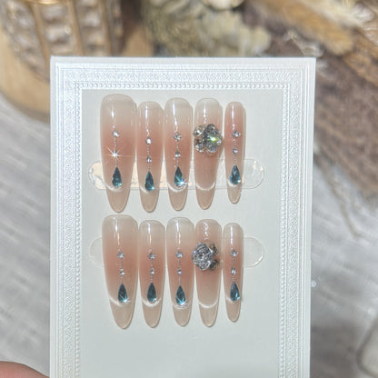 Glamorous Press-On Nail Art Set with Crystal Embellishments Acalora
